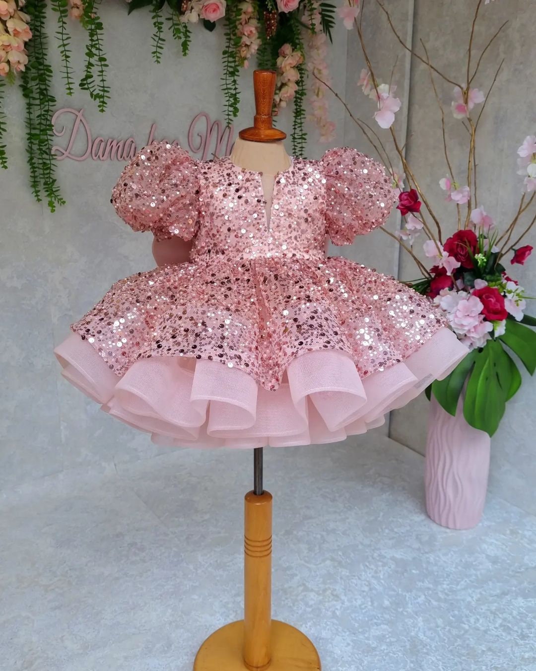 Pink Sequin Ruffle Tutu Dress: Elegant First Birthday Party for birthdays