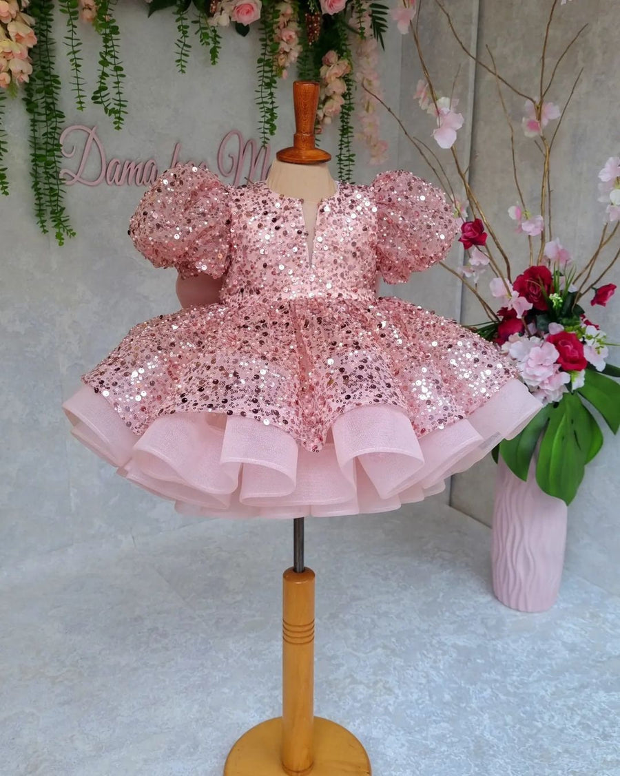 Pink Sequin Ruffle Tutu Dress: Elegant First Birthday Party