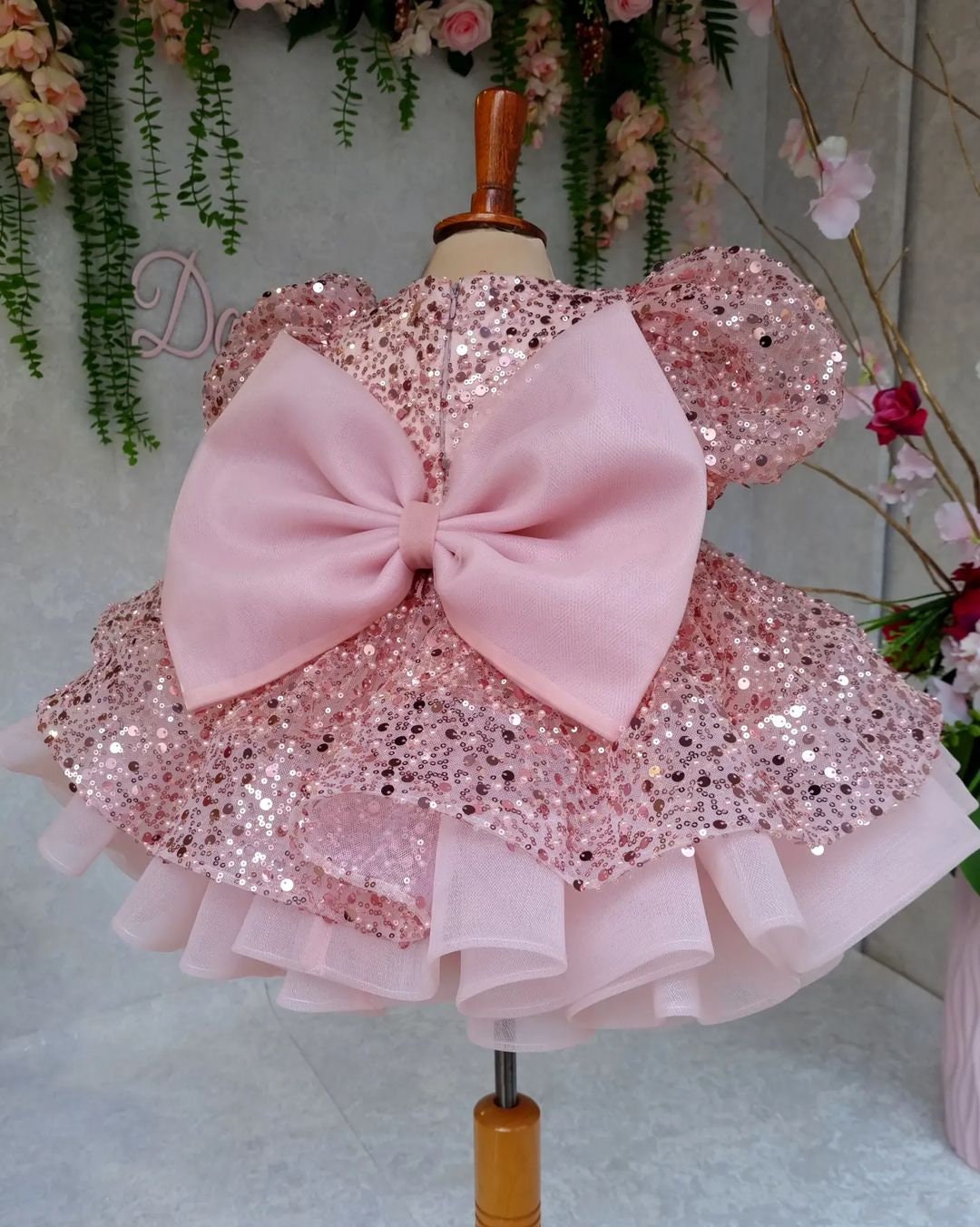 Pink Sequin Ruffle Tutu Dress: Elegant First Birthday Party