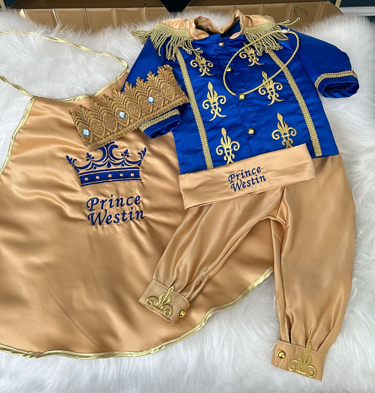 Custom Prince Charming Costume: Baby Toddler King Suit – detail shot