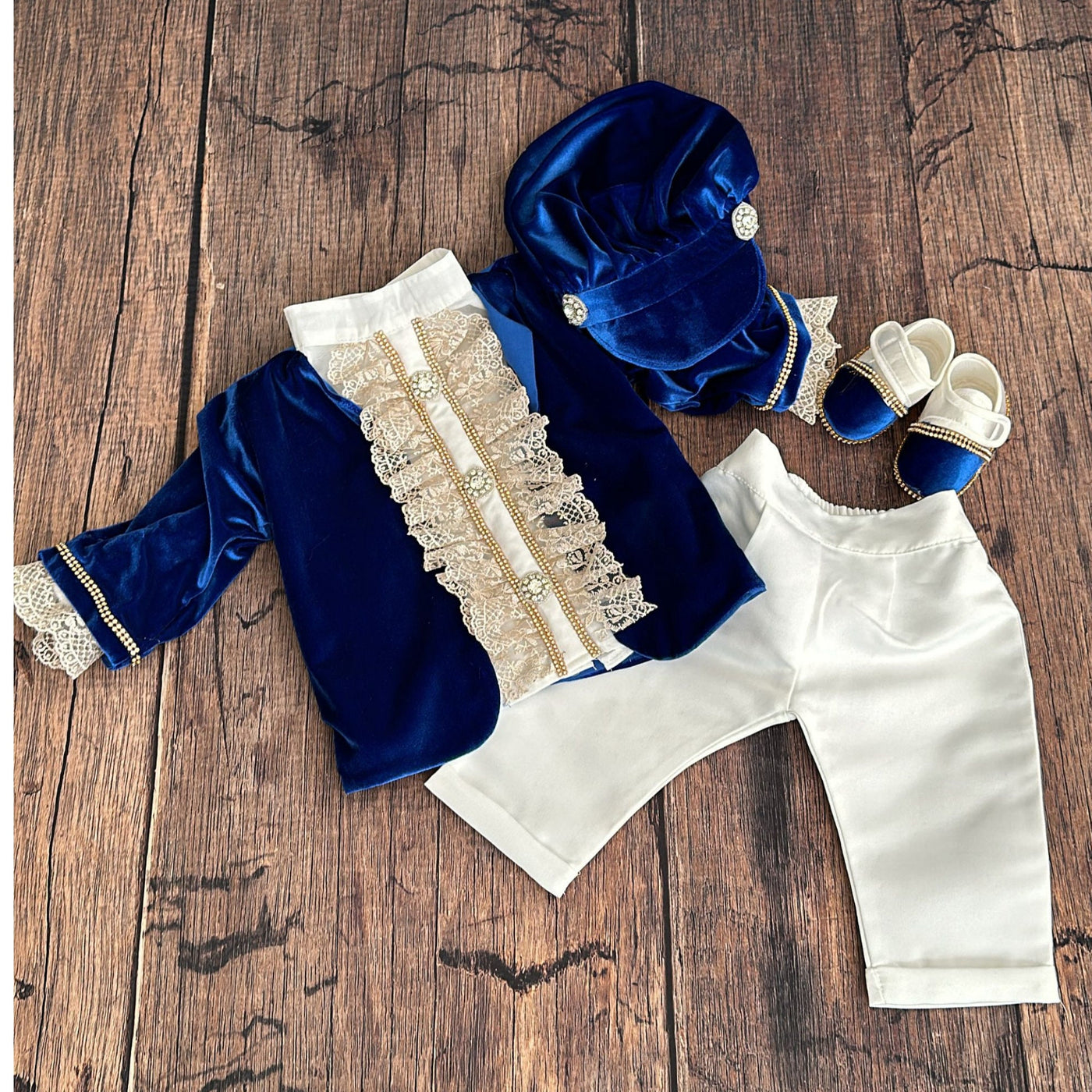 Prince Charming Costume: Royal Blue Velvet Baby Suit for birthdays
