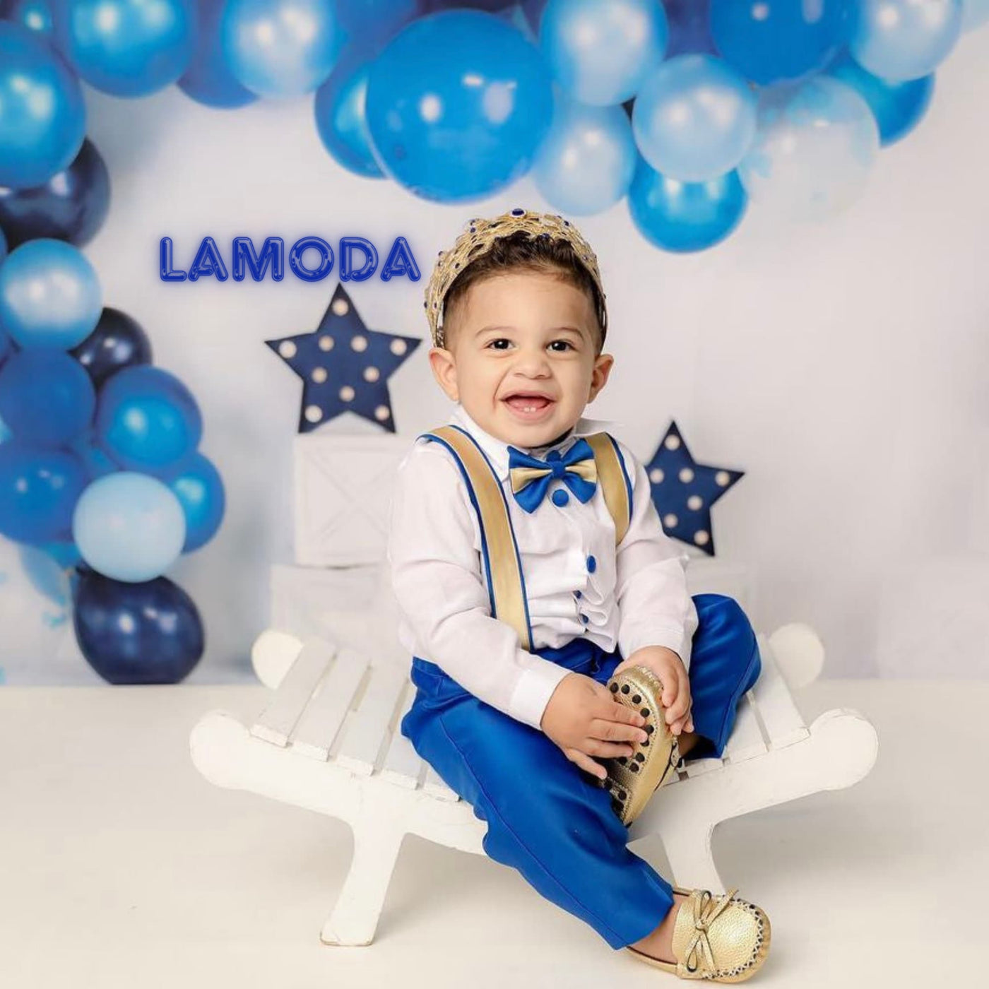 Royal Blue Linen Baby Suit: Christening, Baptism Outfit for weddings