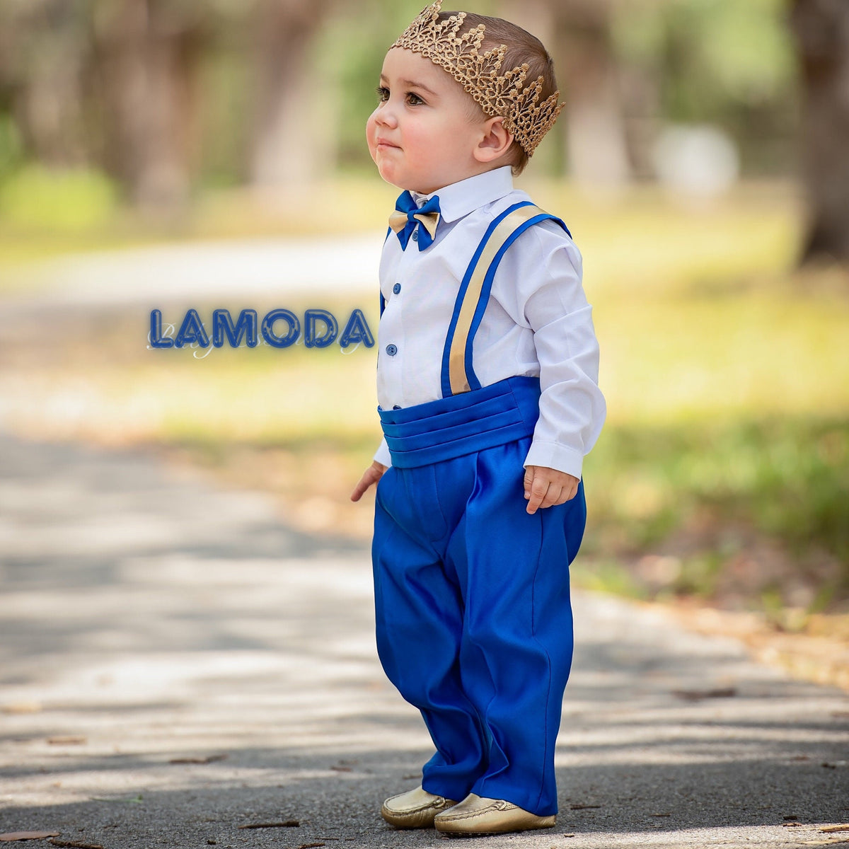 Royal Blue Linen Baby Suit: Christening, Baptism Outfit – styled look