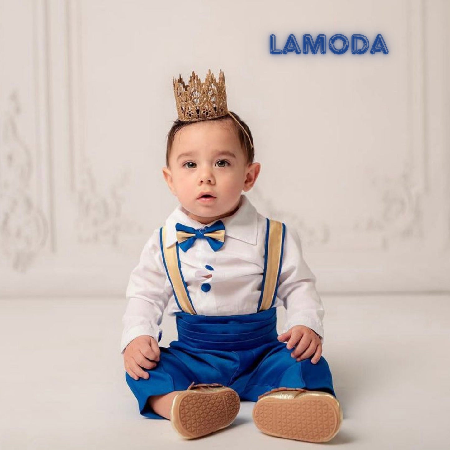 Royal Blue Linen Baby Suit: Christening, Baptism Outfit