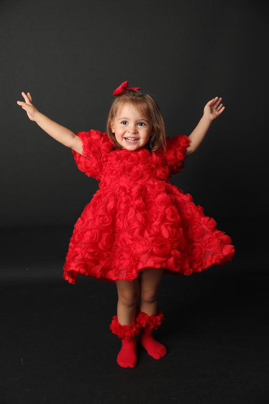 Handmade Red Sparkle Flower Girl Dress: Baby Birthday Photoshoot