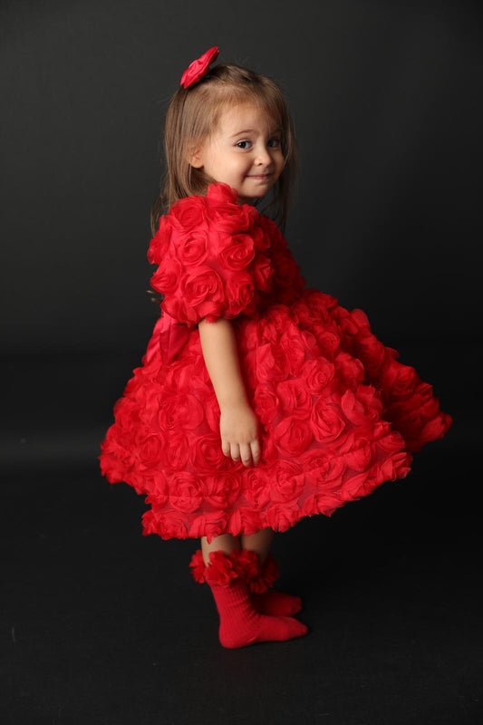 Handmade Red Sparkle Flower Girl Dress: Baby Birthday Photoshoot