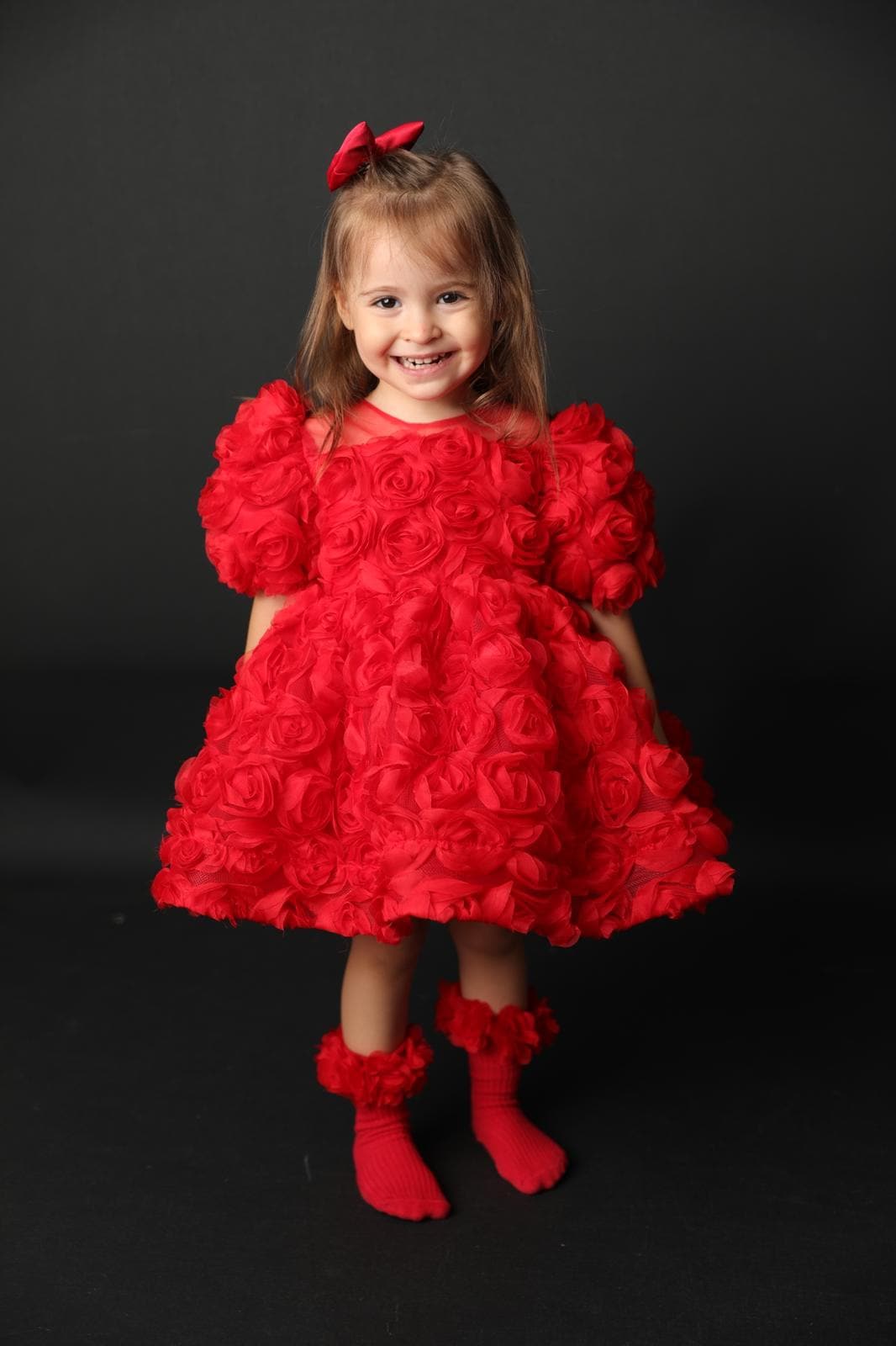 Handmade Red Sparkle Flower Girl Dress: Baby Birthday Photoshoot