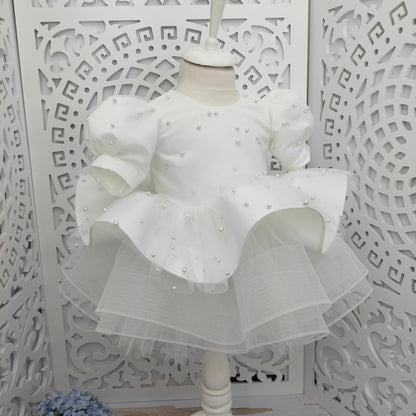 Pink Pearl Back V Puffy Baby Girl Birthday Dress