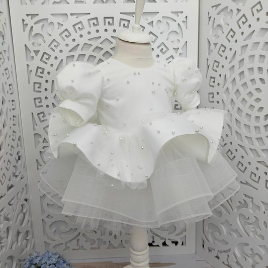 Pink Pearl Back V Puffy Baby Girl Birthday Dress