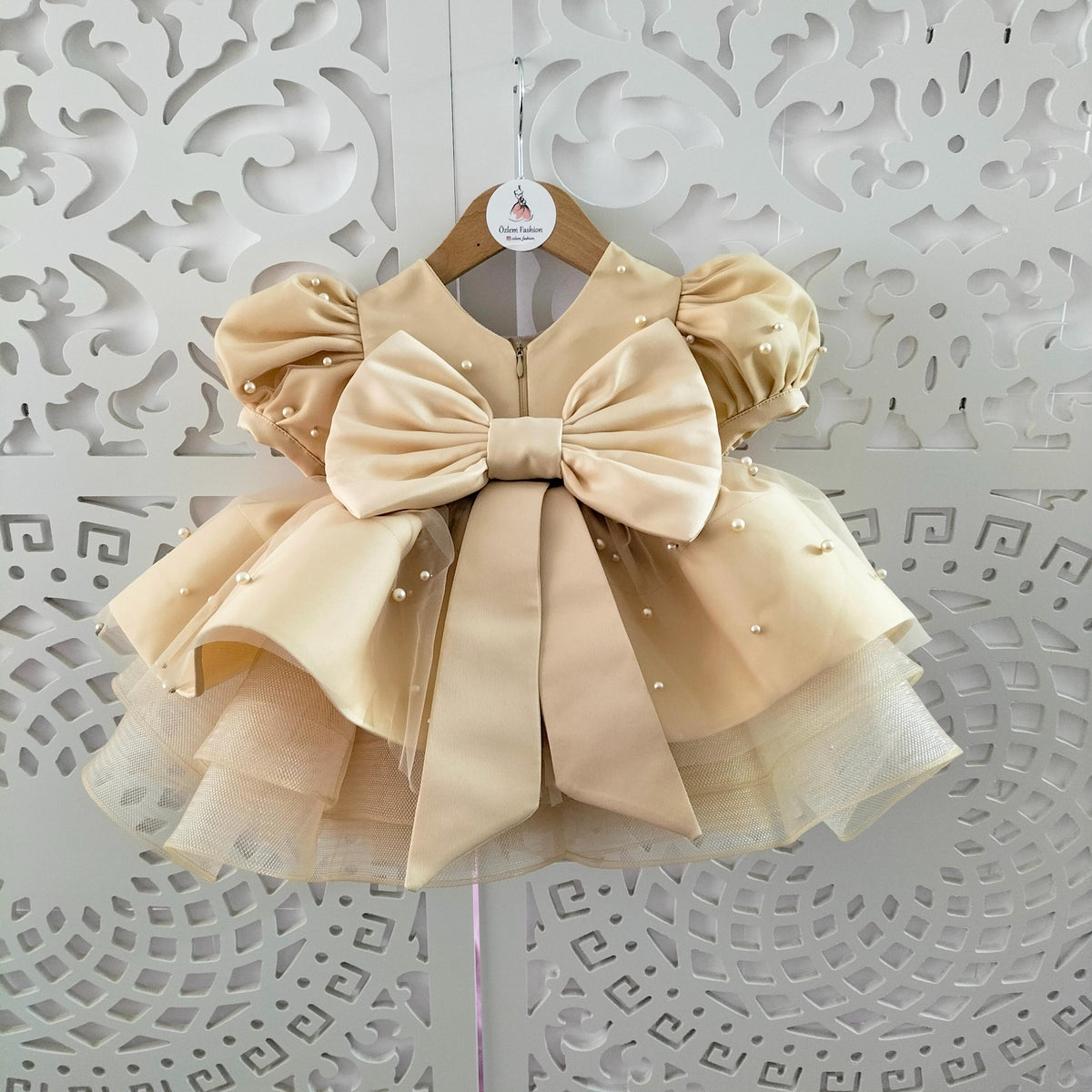 Pink Pearl Back V Puffy Baby Girl Birthday Dress (Pink) – photo 8