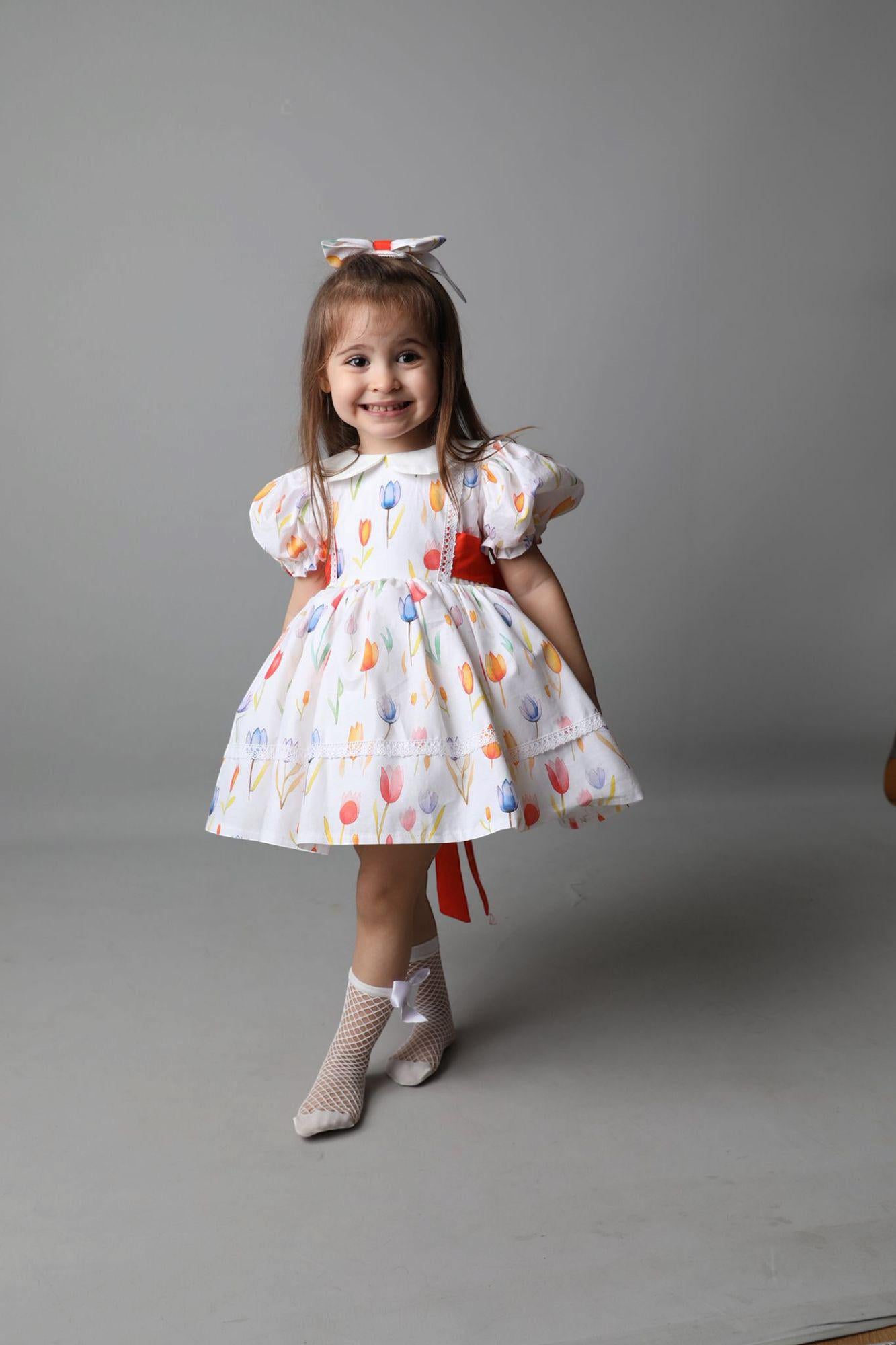 Handmade Sequin Tulle Dress: White Floral Party Dress
