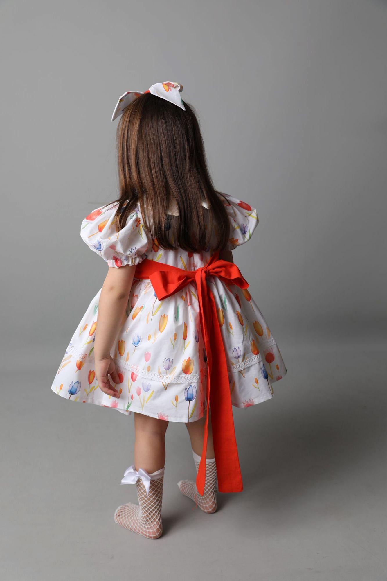 Handmade Sequin Tulle Dress: White Floral Party Dress