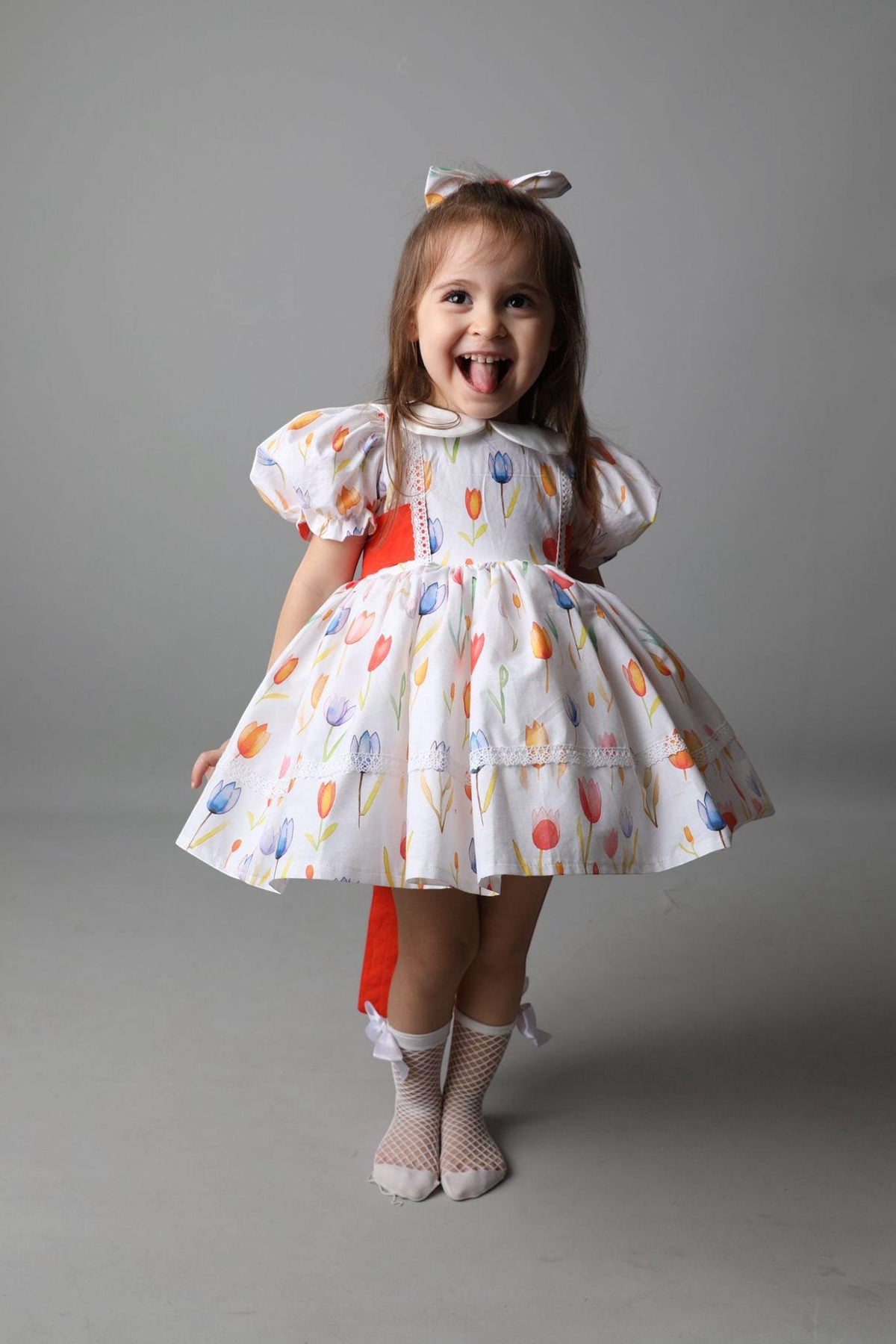 Handmade Sequin Tulle Dress: White Floral Party Dress – close-up