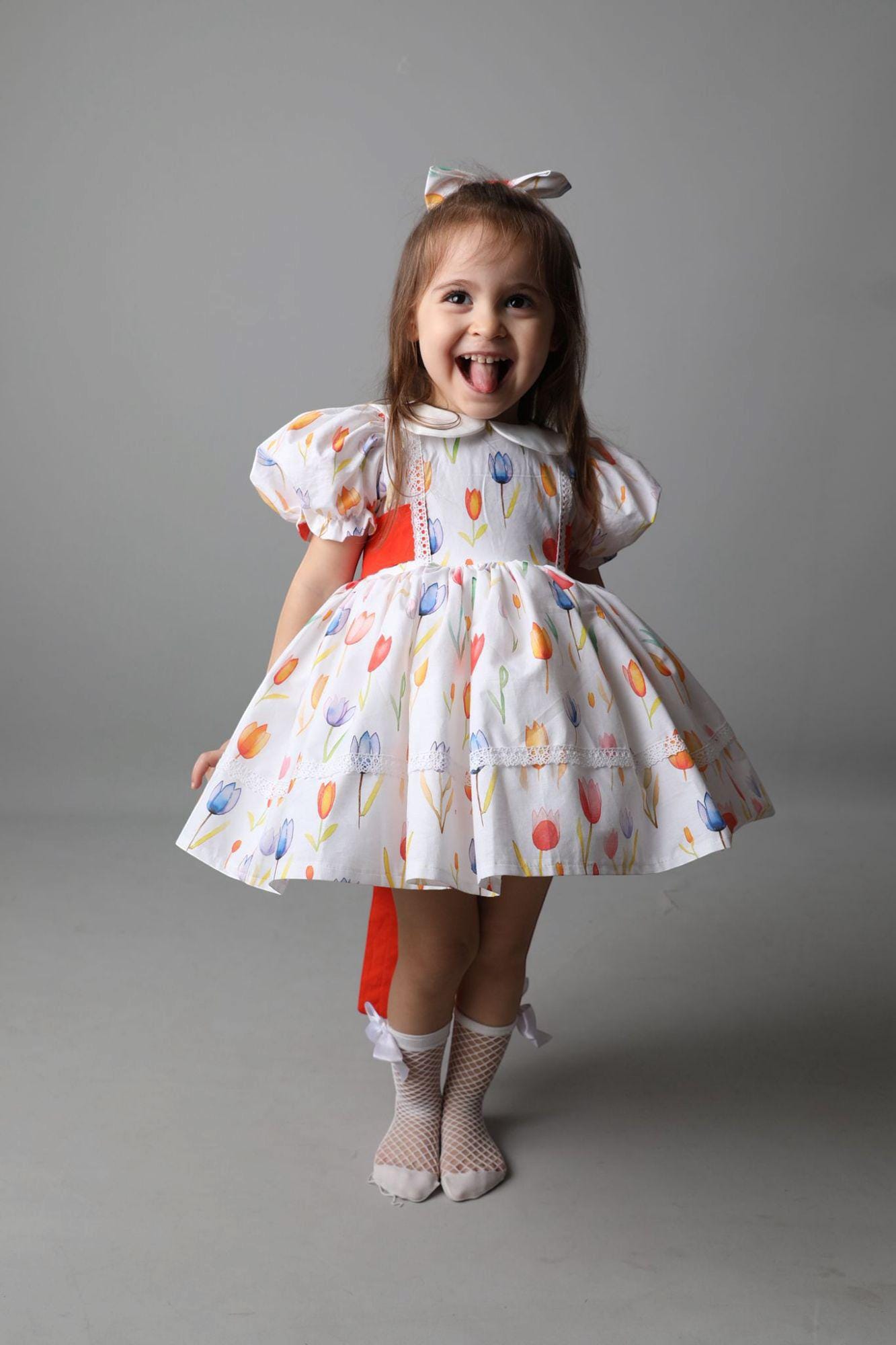 Handmade Sequin Tulle Dress: White Floral Party Dress