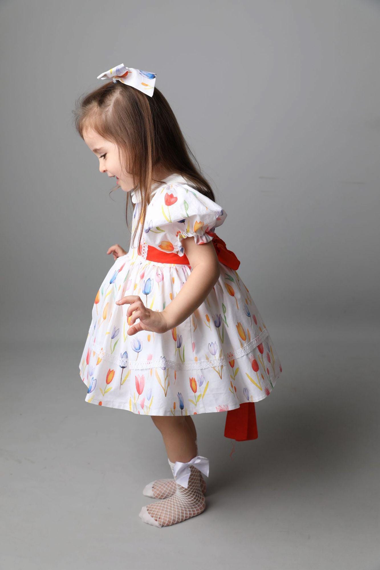 Handmade Sequin Tulle Dress: White Floral Party Dress
