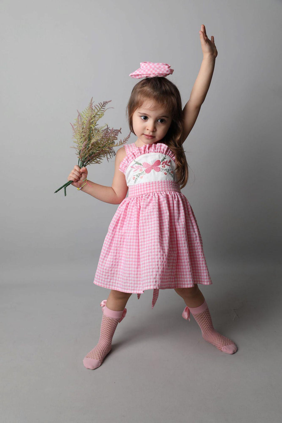 Pink Gingham Flower Girl Dress: Handmade Sequin Tulle Party Dress