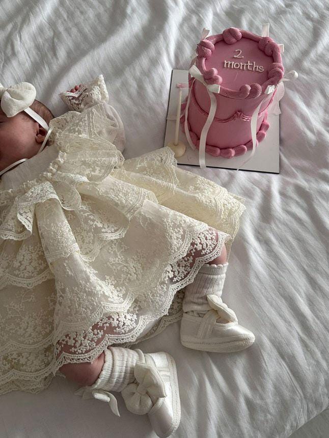 White Tulle Baby Dress: Handmade Sequin Flower Girl Outfit – detail shot