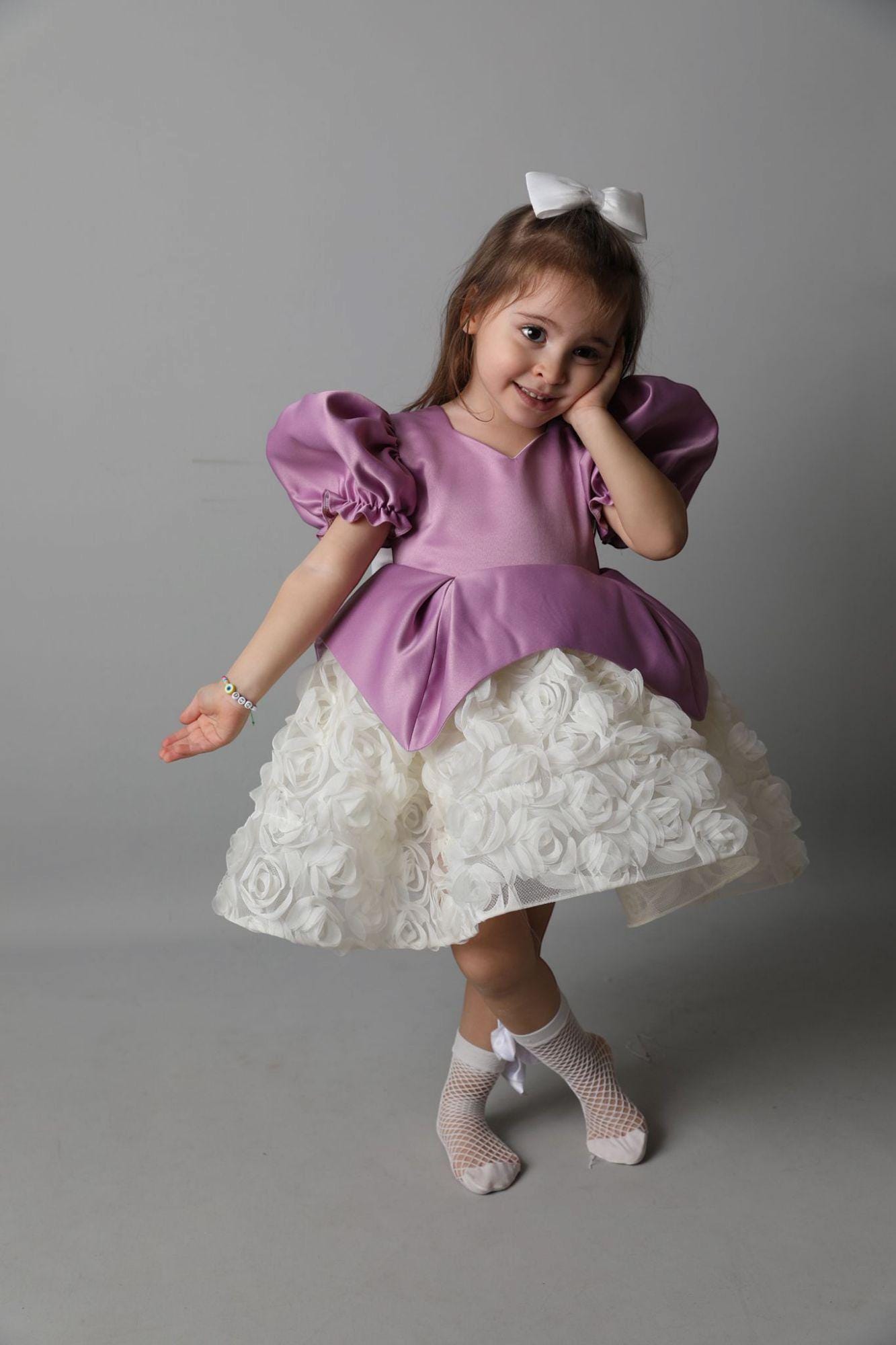 Handmade Purple Satin Flower Girl Dress: Tulle Sequin Tutu