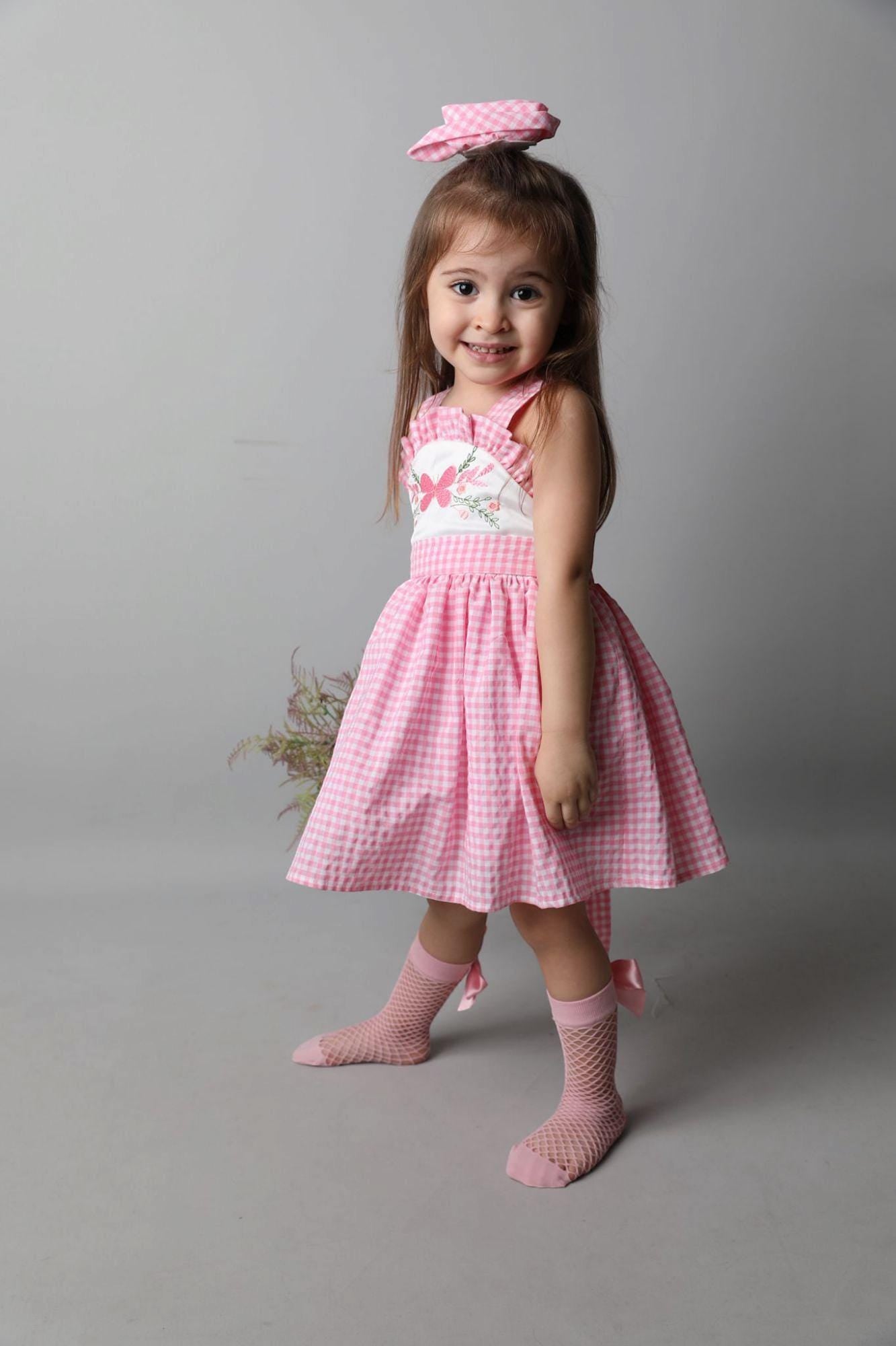 Pink Gingham Flower Girl Dress: Handmade Sequin Tulle Party Dress