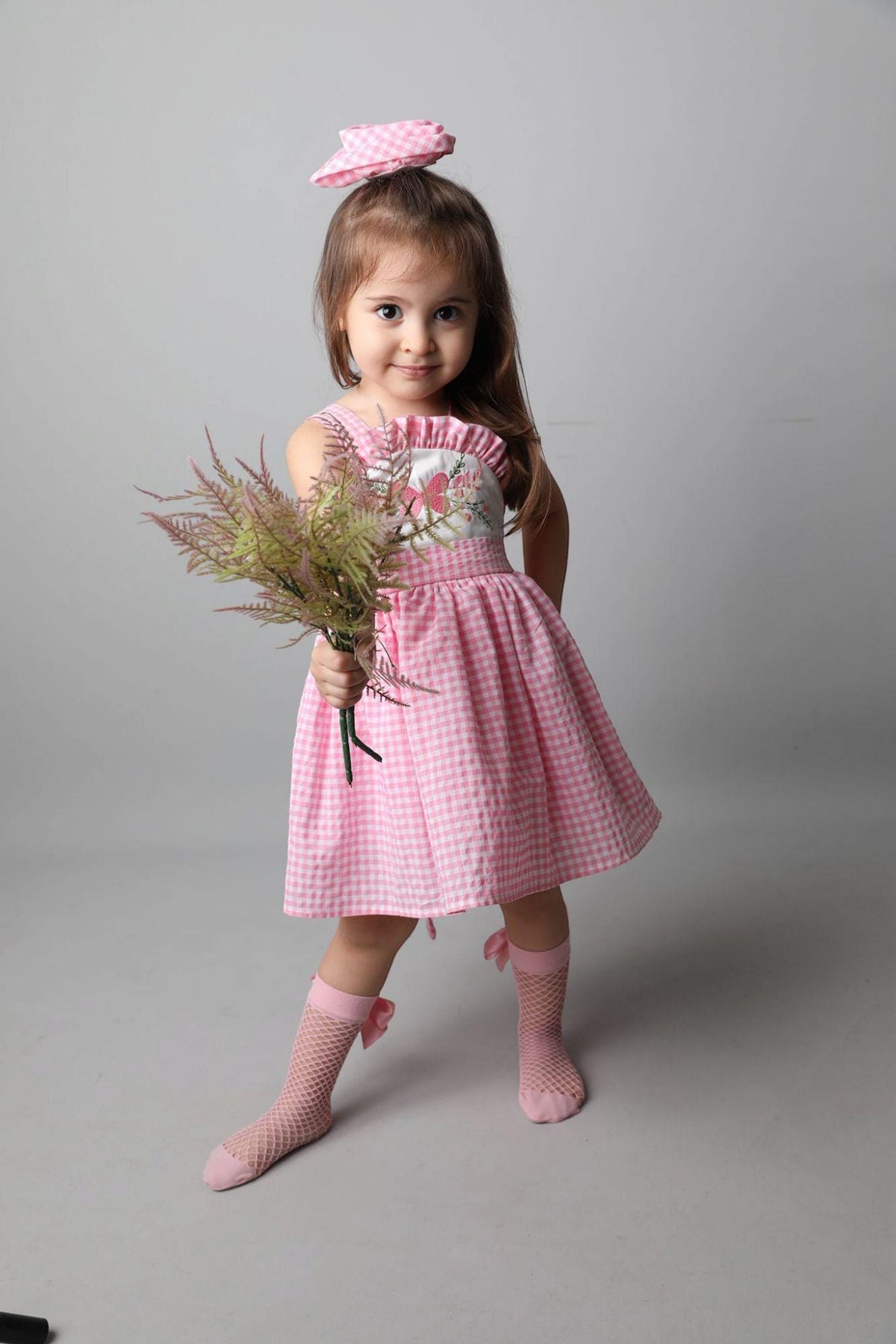 Pink Gingham Flower Girl Dress: Handmade Sequin Tulle Party Dress – styled look