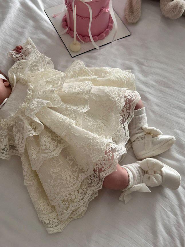 White Tulle Baby Dress: Handmade Sequin Flower Girl Outfit – side view