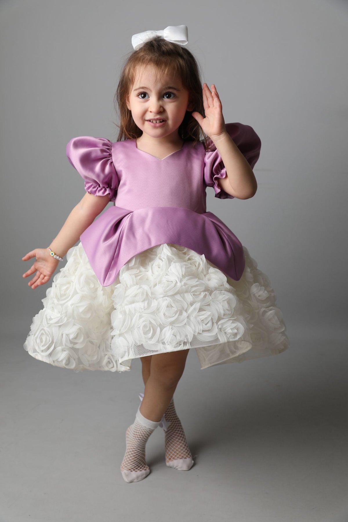Handmade Purple Satin Flower Girl Dress: Tulle Sequin Tutu – detail shot