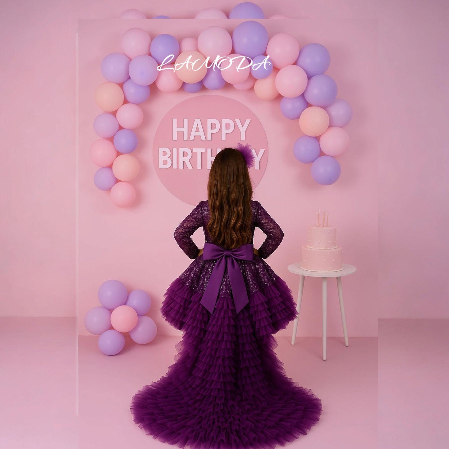 Purple Princess Birthday Dress: Sparkly Sequin Tulle Gown with Train