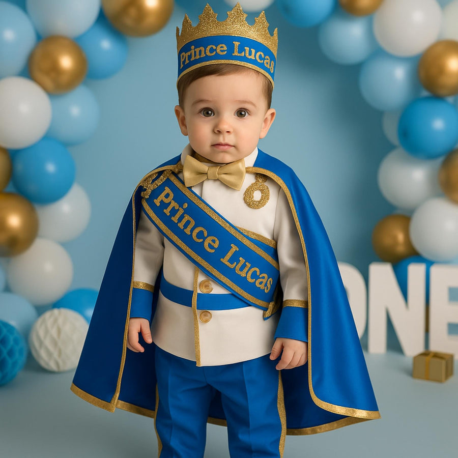 Prince 1st Birthday Outfit: Royal Blue & Gold Costume with Crown