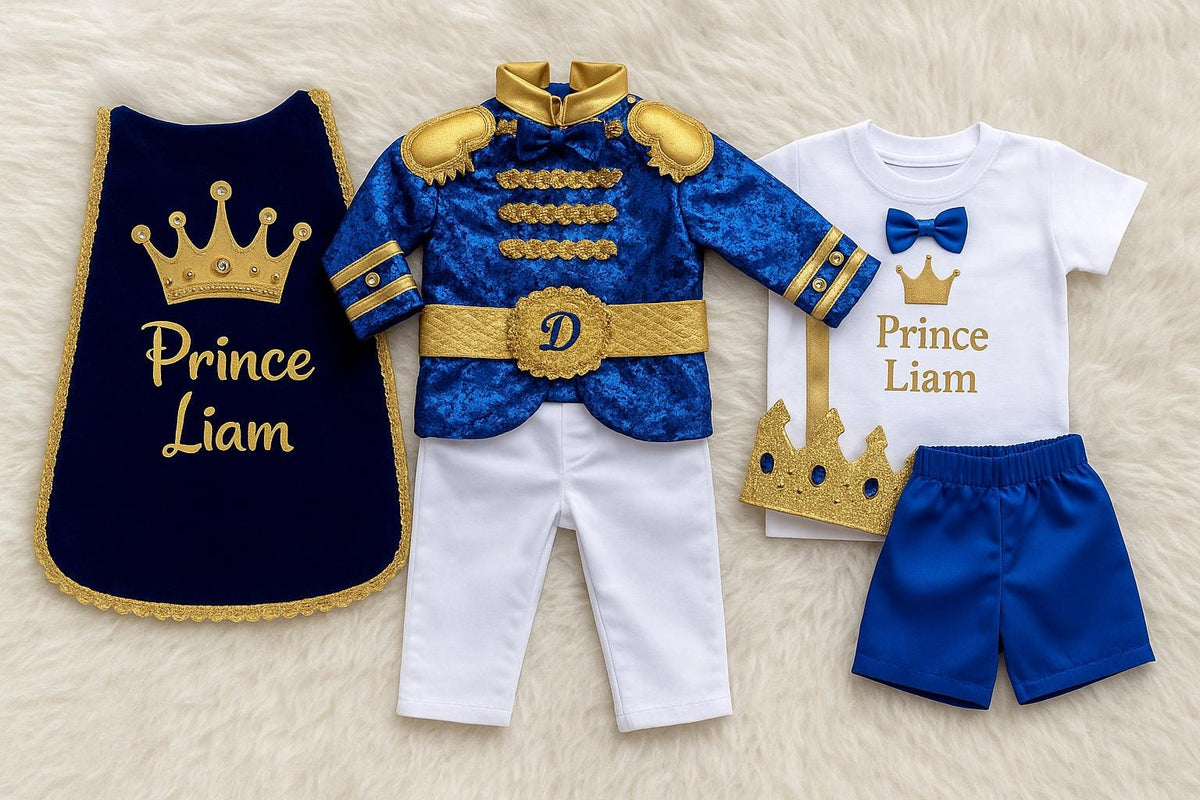 Custom Prince Charming Costume: Baby Toddler Birthday King Suit – detail shot