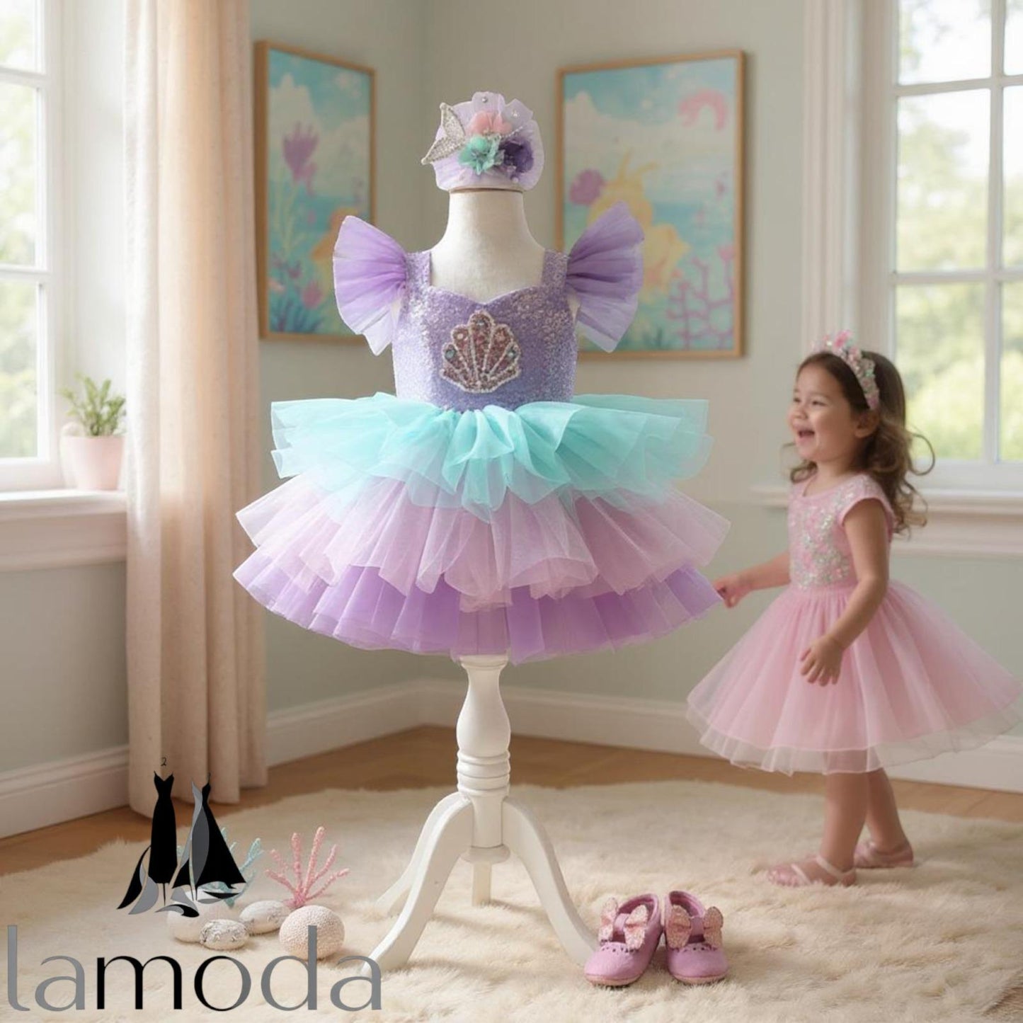 Pink Mermaid Sequin Tutu Dress: Elegant First Birthday Outfit