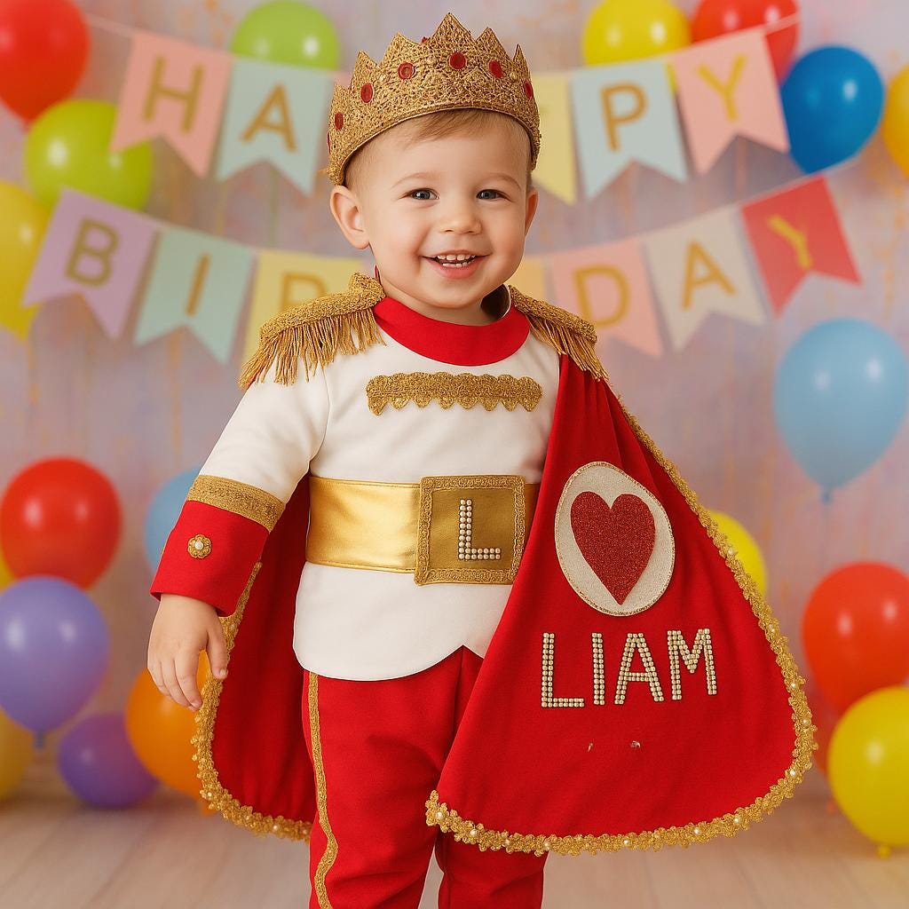 Prince Charming Suit: Custom Baby Toddler King Outfit – detail shot