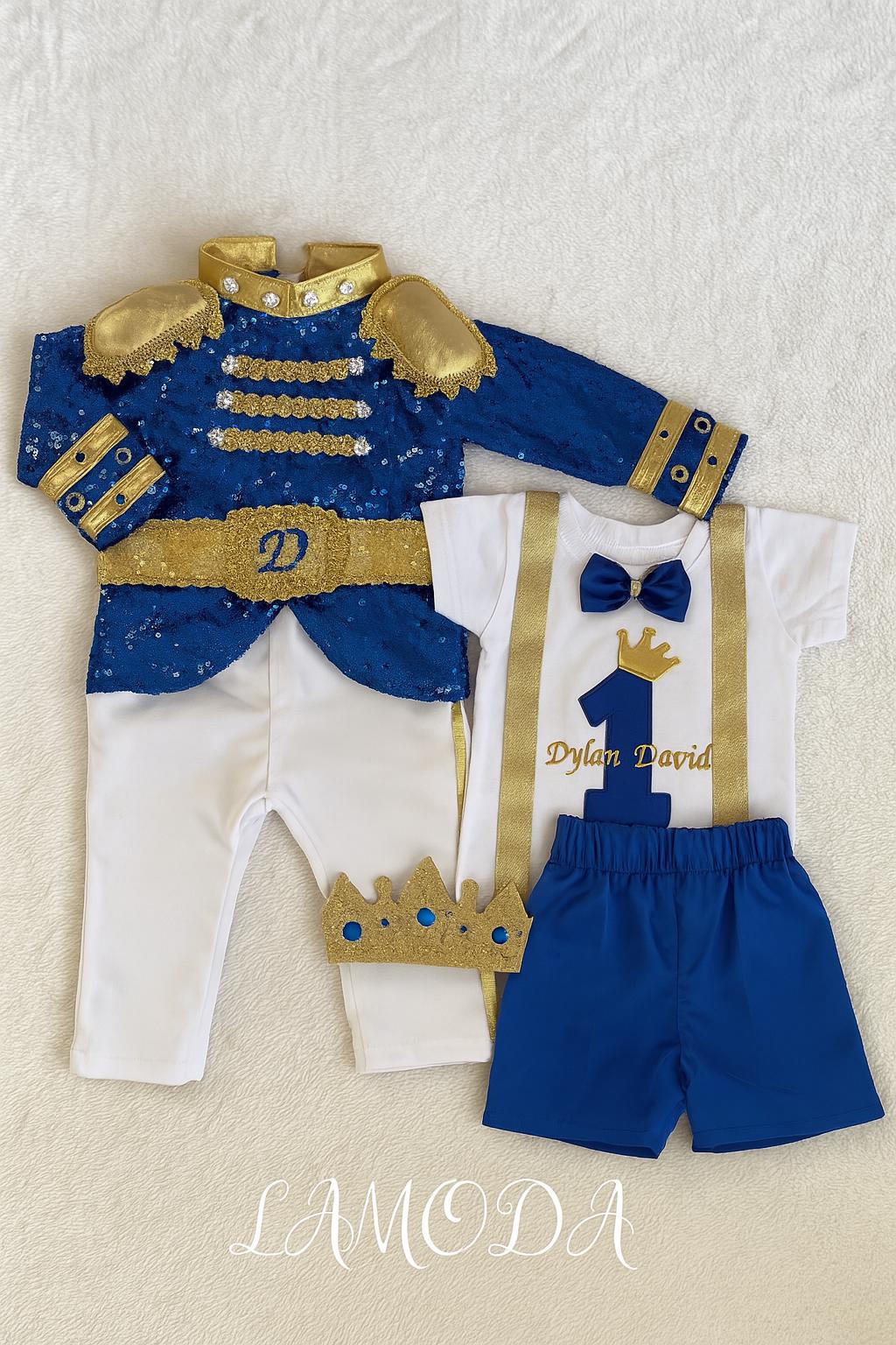 Custom Prince Charming Costume: Baby Toddler Birthday King Suit – side view