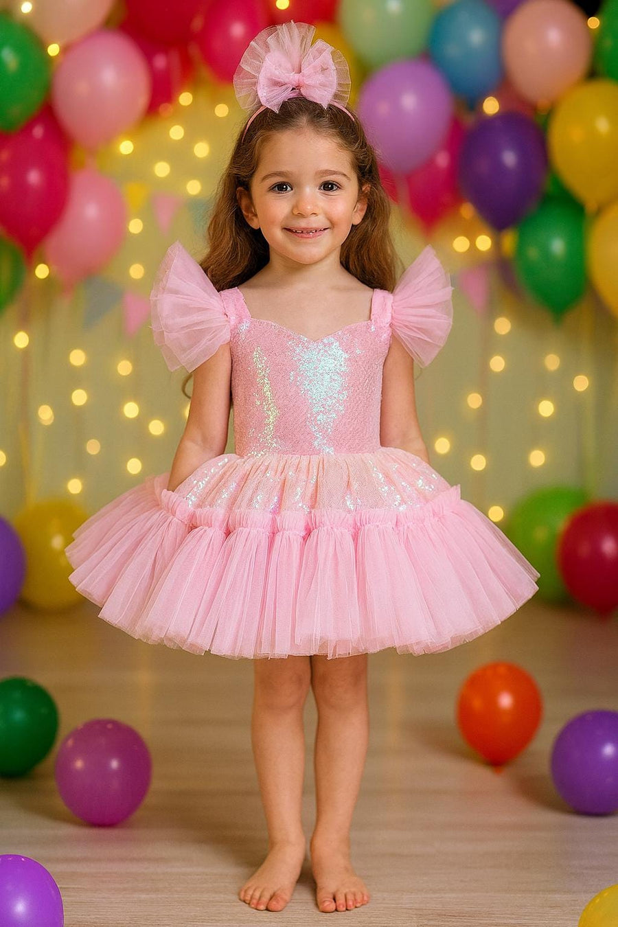 Pink Sequin Ruffle Tutu Dress: Elegant First Birthday Party Outfit