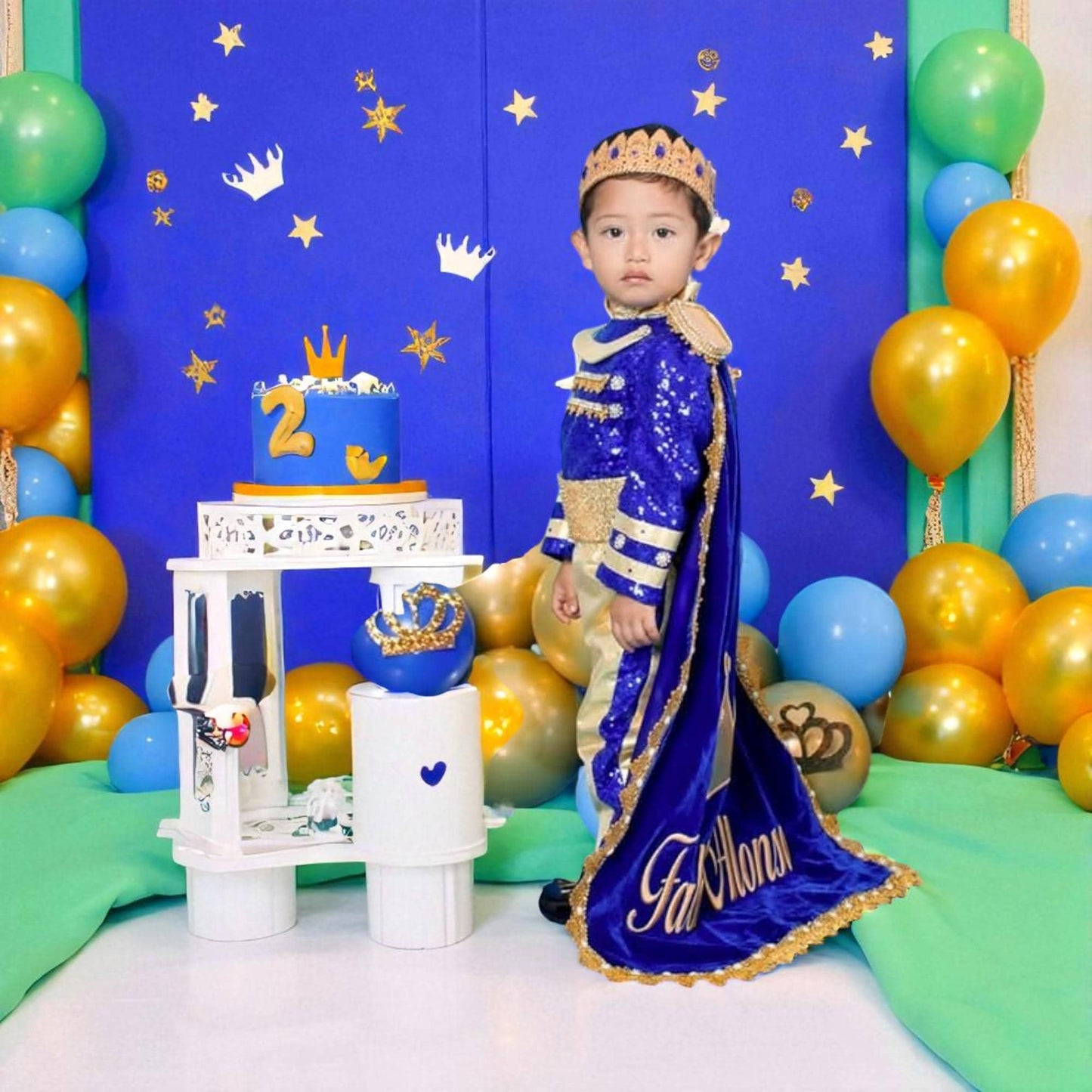 Handmade Baby Boy Prince Costume: Royal Blue & Gold Birthday Outfit