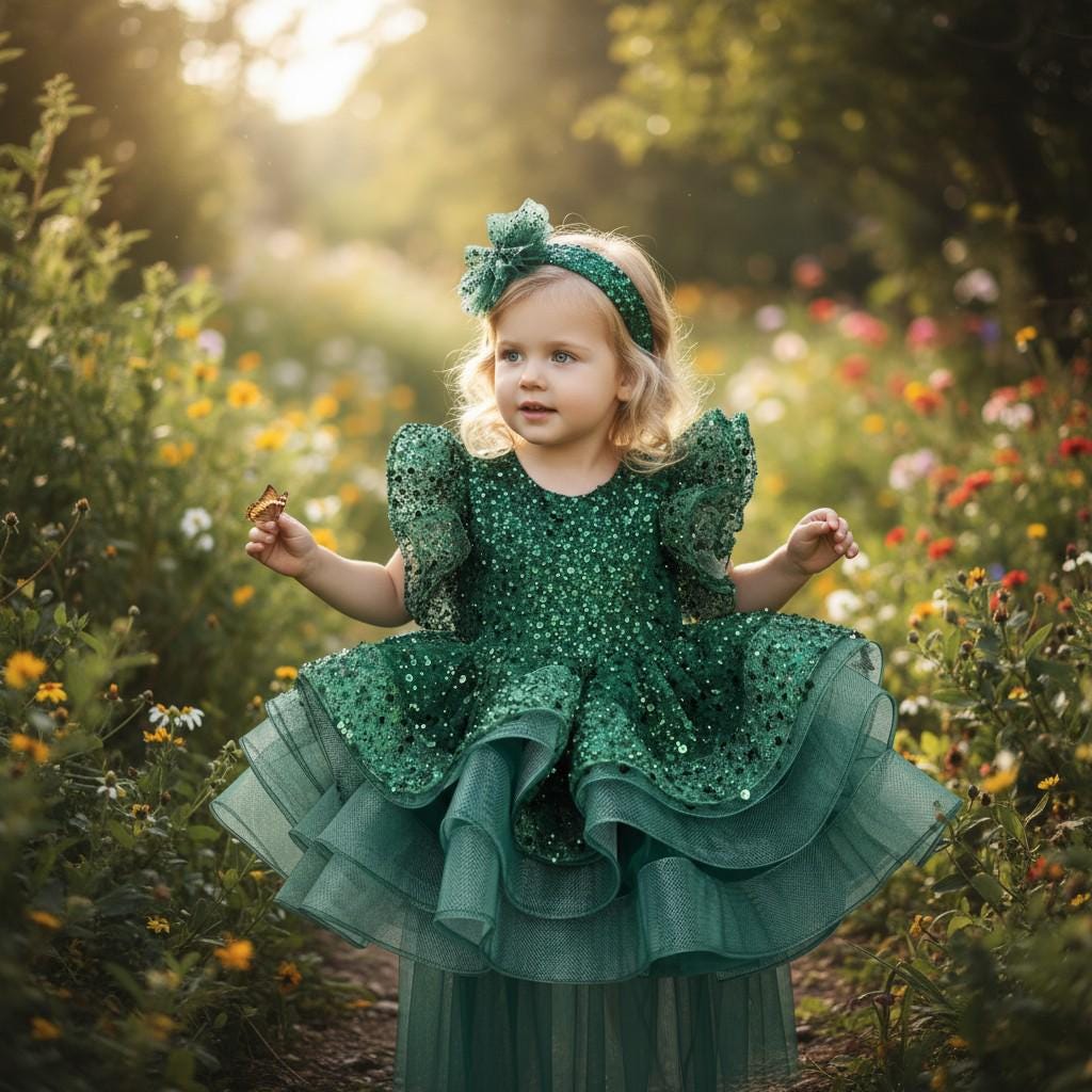 Toddler Christmas Dress: Green Tulle Holiday Party Dress for birthdays