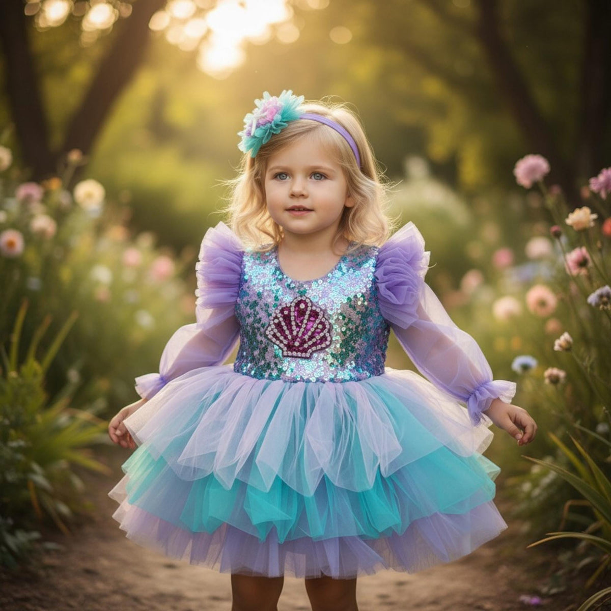 Christmas Toddler Dress: Green & Red Tulle Ruffle Party Dress – detail shot