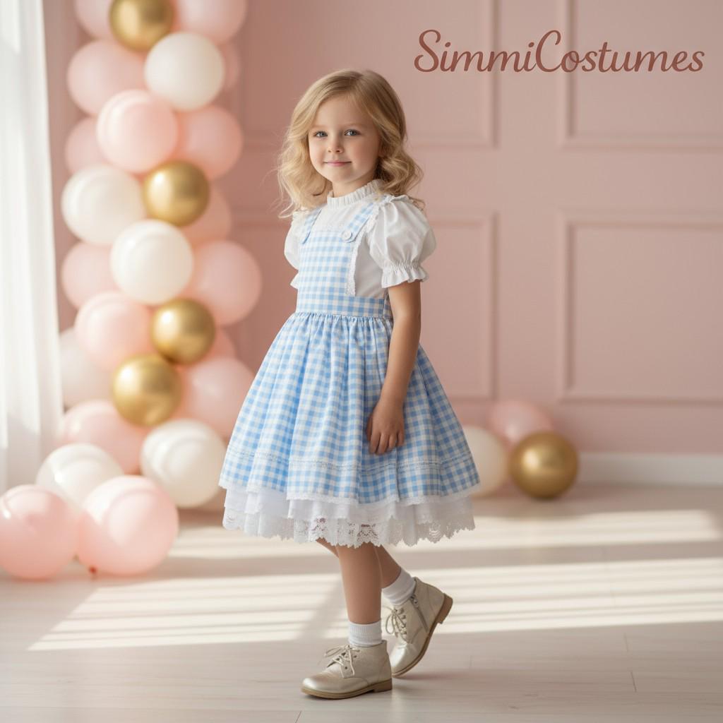 Blue Dorothy Girl Dress | Toddler Birthday Outfit | Wizard Costume | Handmade Princess Party Dress for Girls – close-up