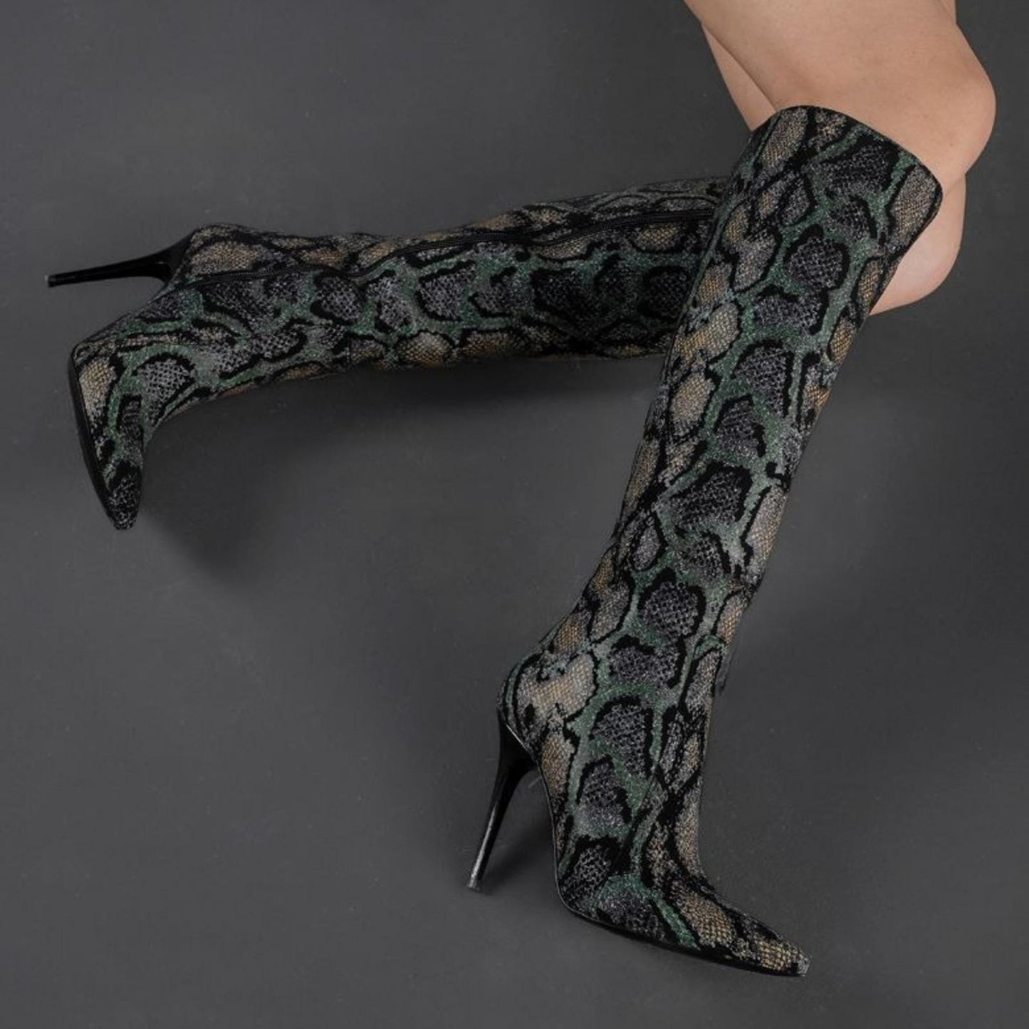 Snake Print High Heel Boots | Stiletto Knee High Boots Women | Faux Leather Python Pattern Boots | Sexy Party Heeled Boots