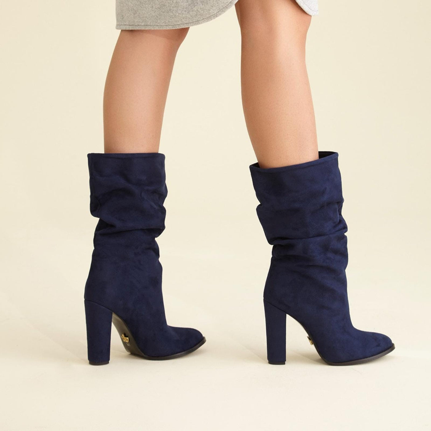 Camel Brown Suede Slouch Boots – side view