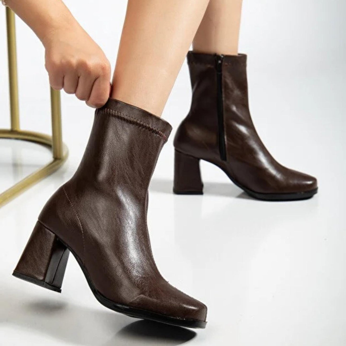 Burgundy Leather Ankle Boots | Square Block Heel Short Boots | Elegant Handmade Everyday Fashion for Women