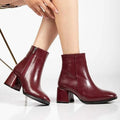 Burgundy Leather Ankle Boots Women Classic