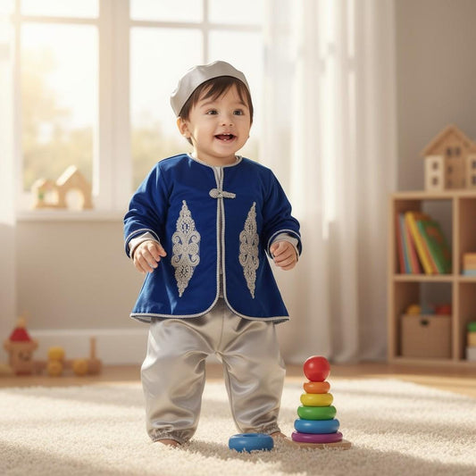 Handmade Baby Boy Prince Costume: Blue & Gold Birthday Outfit