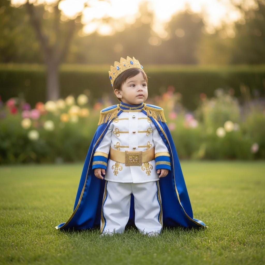 Handmade Prince Charming Baby Costume: Royal Blue & Gold Birthday Outfit
