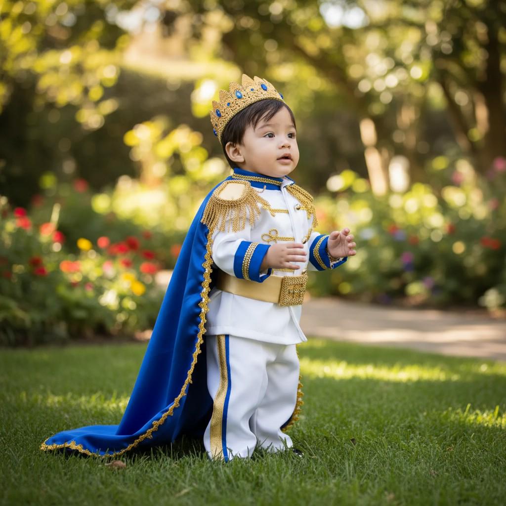 Handmade Prince Charming Baby Costume: Royal Blue & Gold Birthday Outfit