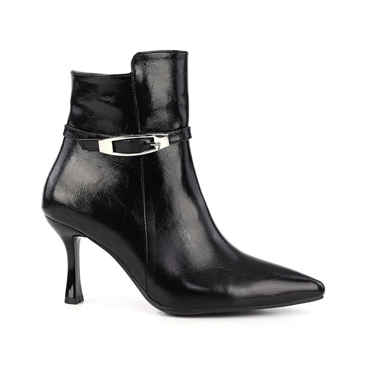 Black Patent Leather Ankle Boots – close-up