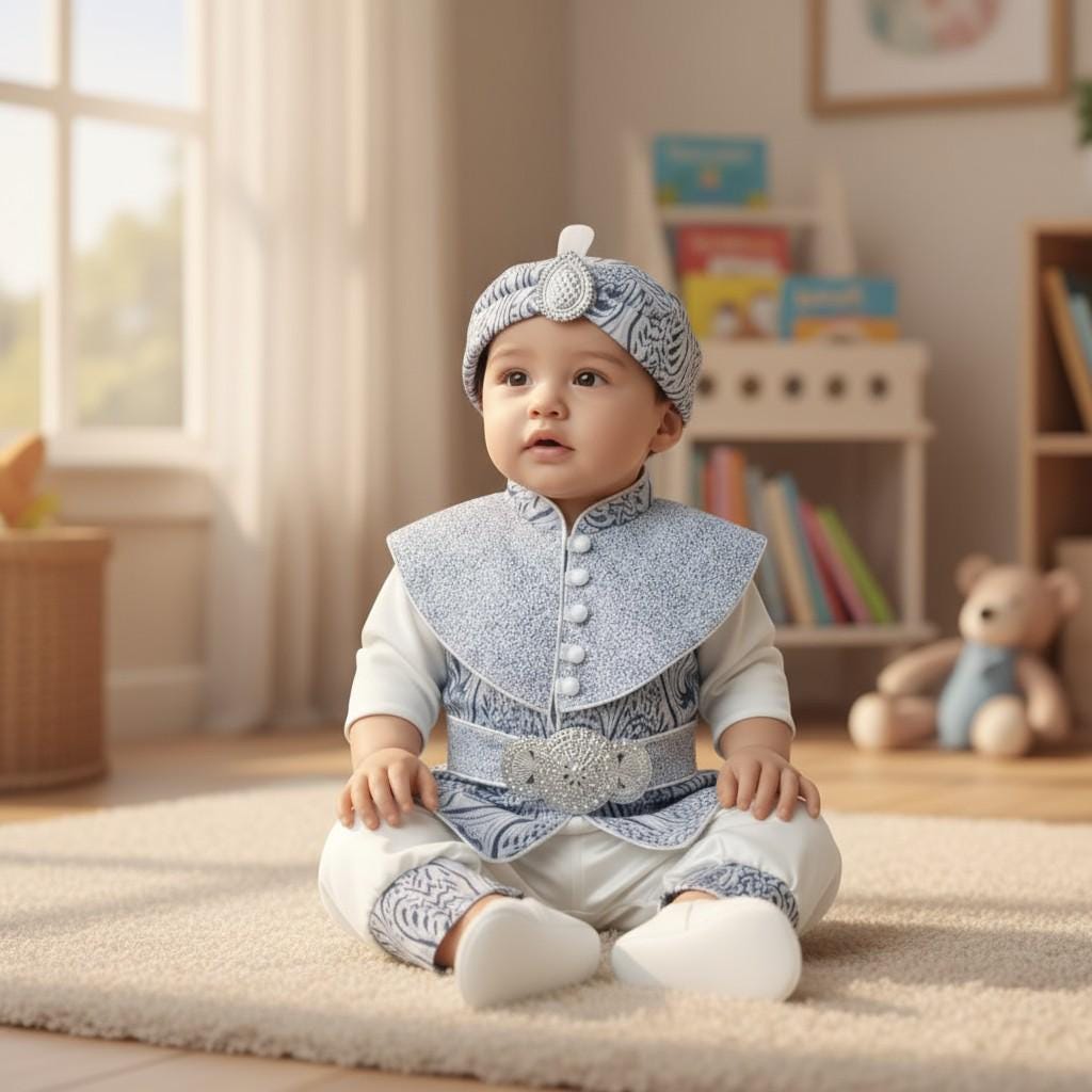 Luxury Ottoman Baby Boy Outfit | Gold Brocade Infant Ceremony Set with Hat & Belt | Handmade Royal Turkish Costume 0–12 Months