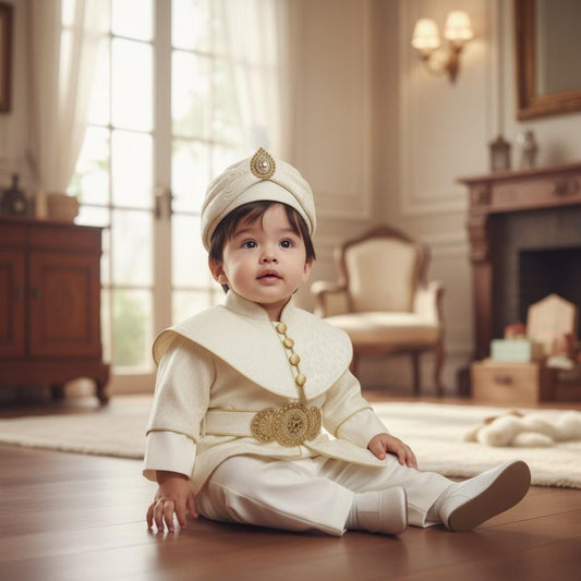 Ottoman Baby Boy Outfit 0–12 Months | Gold Embroidered Ceremony Set with Hat & Pants | Traditional Turkish Baby Costume for Special Occasion