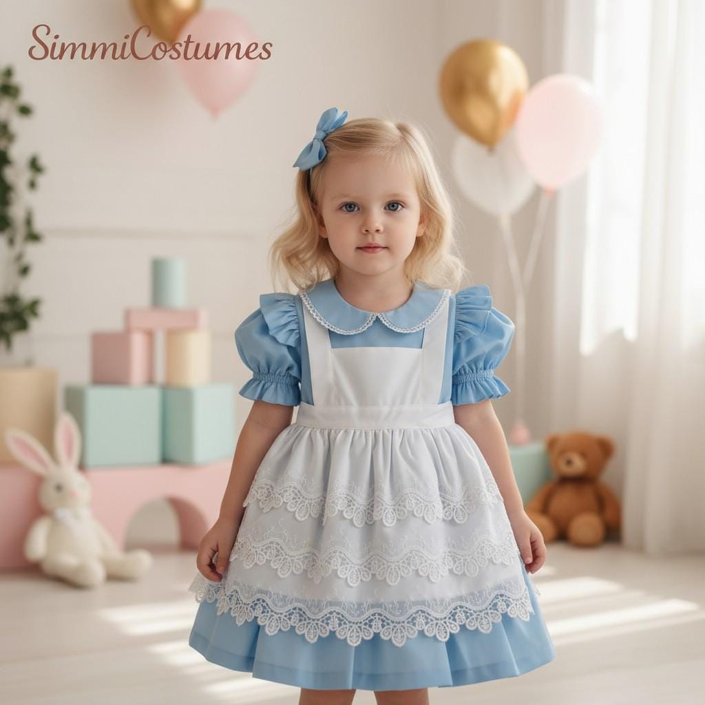 Blue gingham Dorothy inspired party dress for girls by SimmiUnique