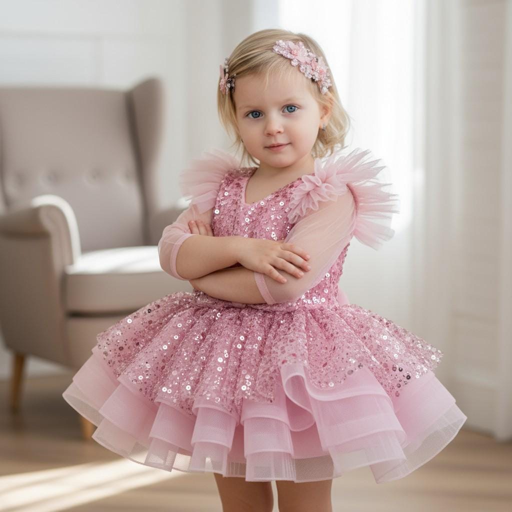Christmas Toddler Dress: Red & Green Tulle Ruffle Party Dress – detail shot