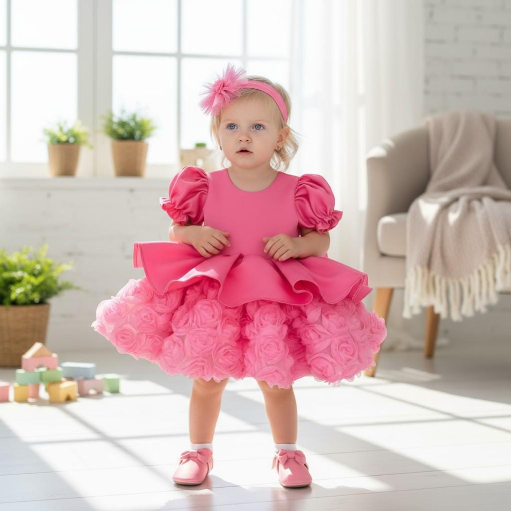 Christmas Toddler Dress: Green & Red Tulle Ruffle Holiday Dress